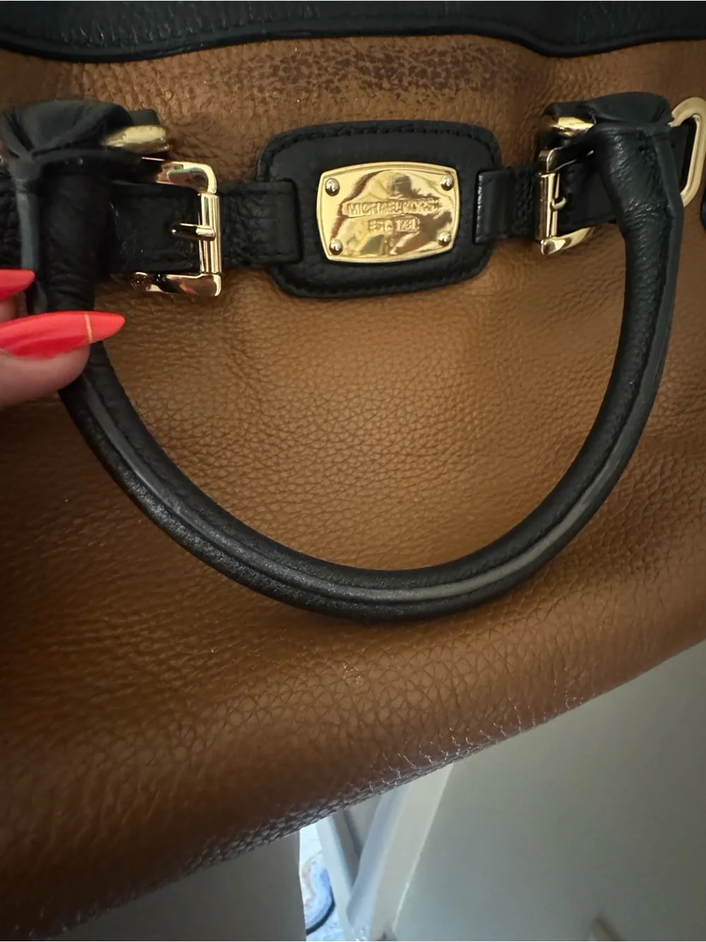 Vintage Michael Kors Black & Brown Pebbled Leather Messenger Satchel